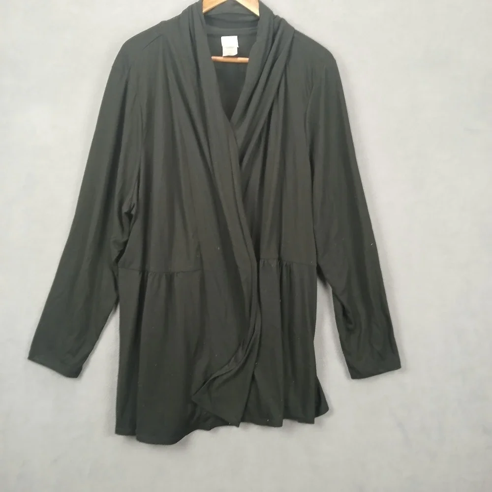 Just My Size Wrap Top Womens 4X (26/28)‎ Black Knit Open Front Pleated V Neck